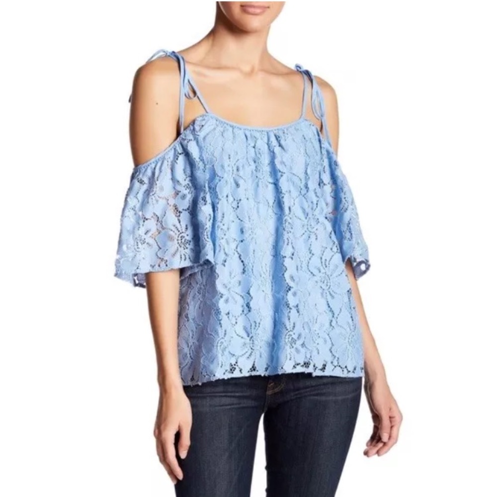 Parker Tessy Crochet Cold Shoulder Lace Blouse Sky